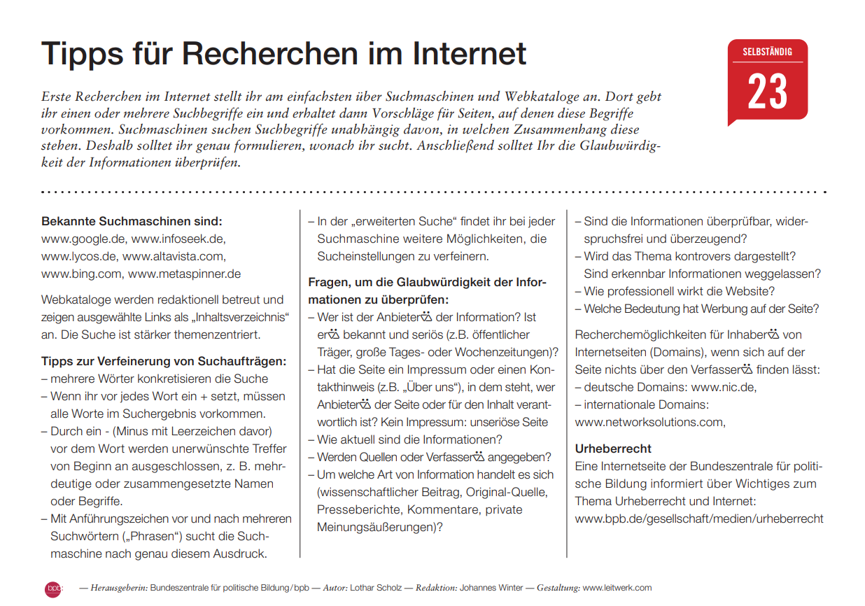 Tips zur Recherche