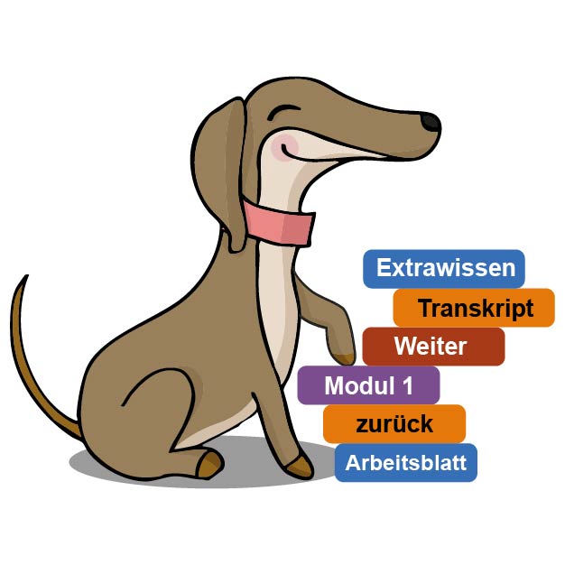verschmitzt schauende Pixi mit verschiedenen Buttons