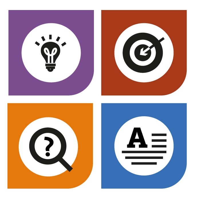 Icons der vier Module auf den Modulfarben