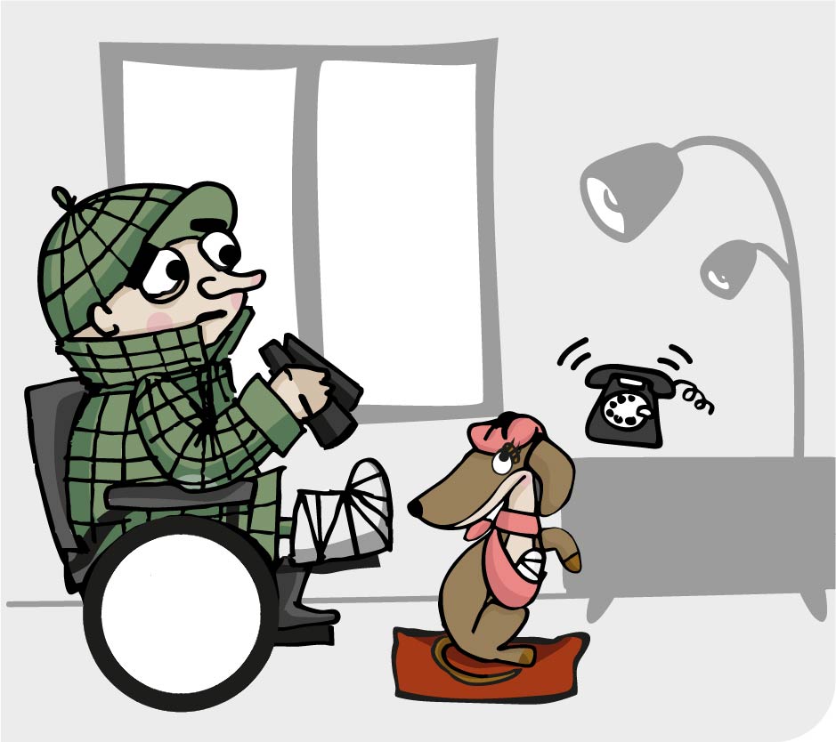 Murphy im Rollstuhl, Pixi, Telefon klingelt