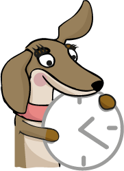 Zeichnung: Pixi hält eine Uhr in der Pfote