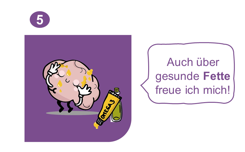 Das kleine Gehirn cremt sich ein, auf der Tube daneben steht Omega 3. Es spricht: Auch über gesunde Fette freue ich mich.