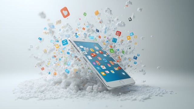 Smartphone aus dem App Symbole herausfliegen