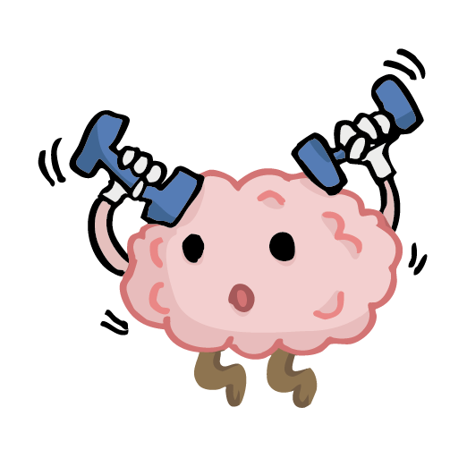 Das Gehirnmaskottchen trainiert mit Hanteln.