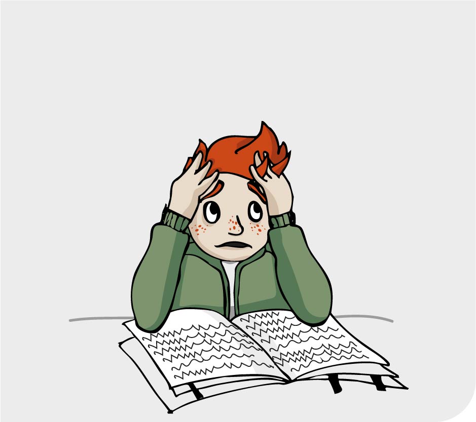 Murphy sitzt über den Notizen