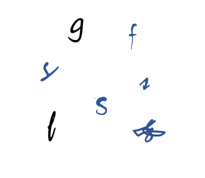 eine Ansammlung von Buchstaben, einer davon durchgekritzelt