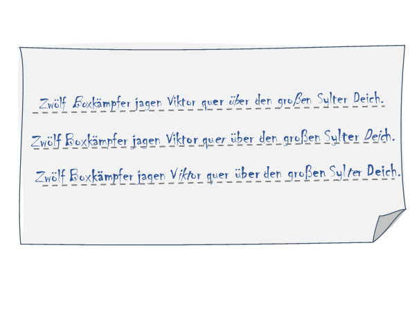 Ein Notizzettel mit dem Satz "Zwölf Boxkämpfer jagen Viktor quer über den Sylter Deich."
