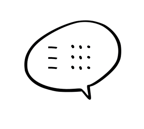Eine Sprechblase mit angedeuteten Stichpunkten
