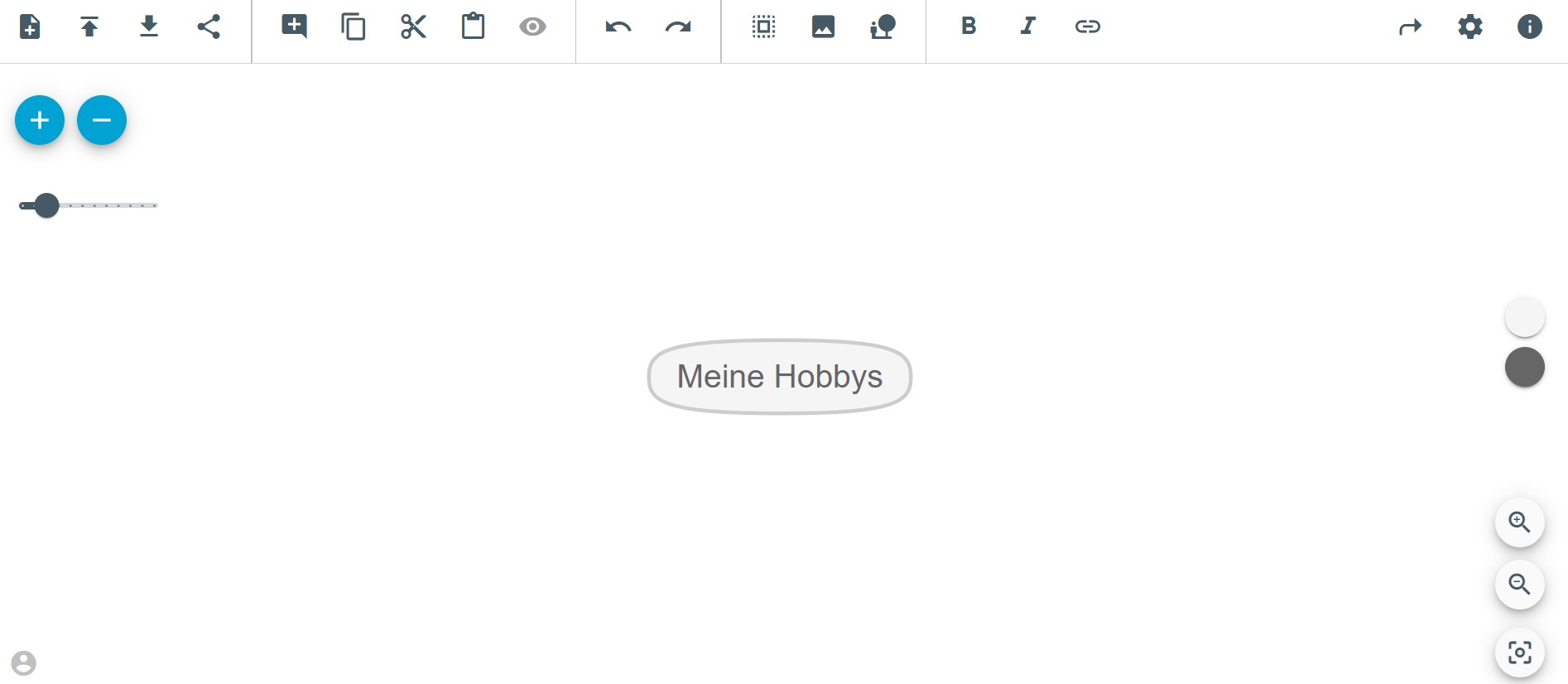 Eine digitale Mindmap in TeamMapper. In der Mitte wurde Meine Hobbyseingetragen.