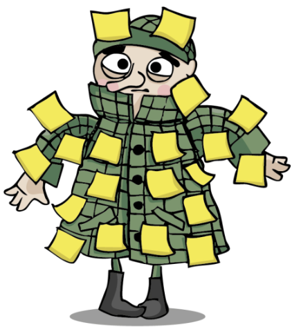 Homms mit Notizzetteln übersät