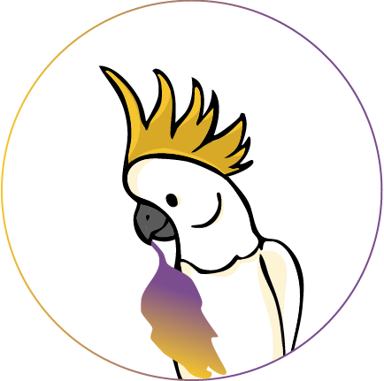 Lorelei im Profil mit einer Feder im Schnabel