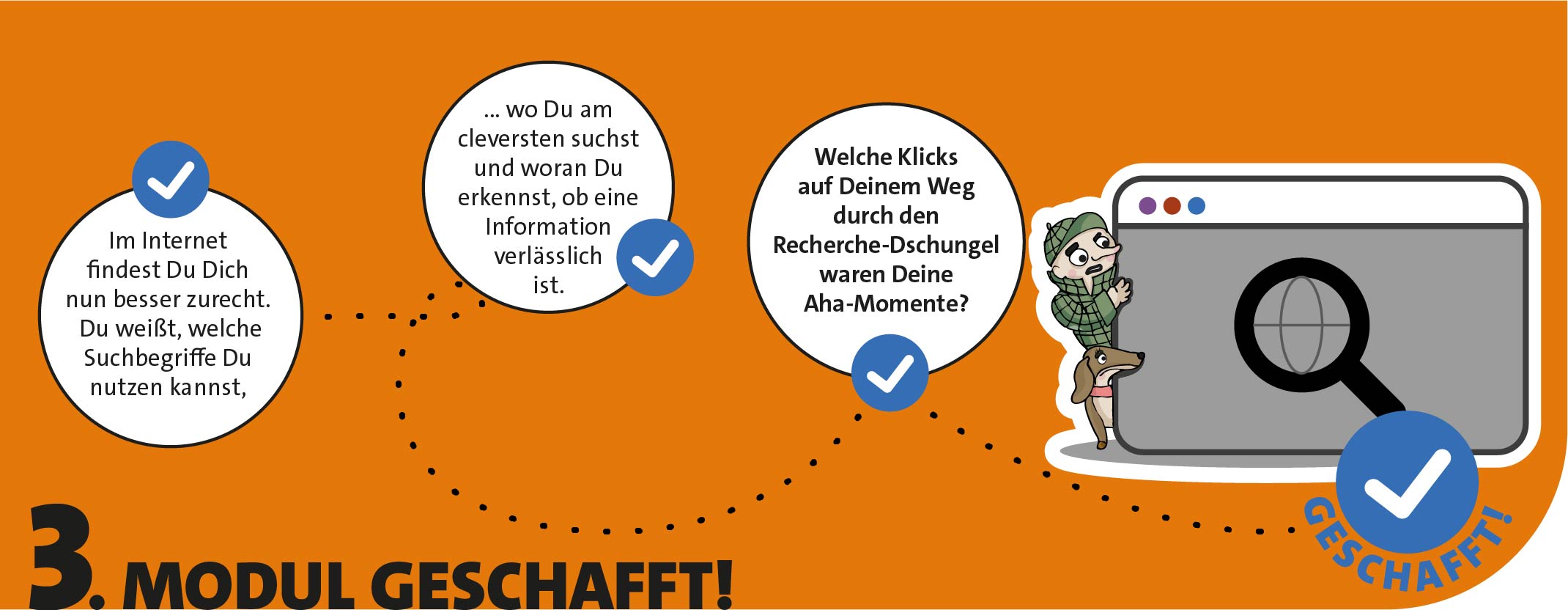 Pixi und Homms schauen verwundert hinter einem übergroßen Browserfenster hervor.