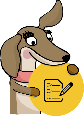 Pixi mit Checkliste in den Pfote