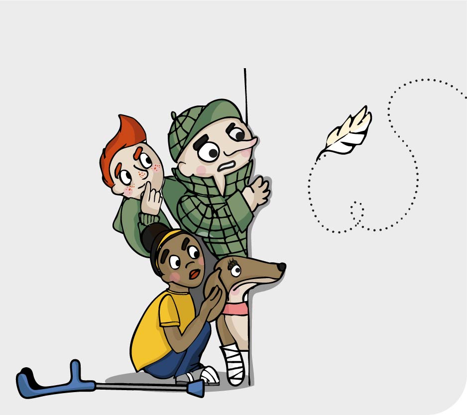 Mia, Pixi, Murphy, Homms beoachten hinter einer Ecke