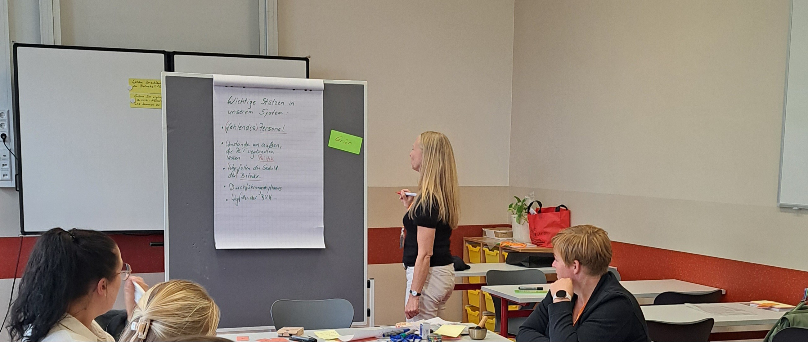 Frau Kleiber sammelt Ideen am Flipchart