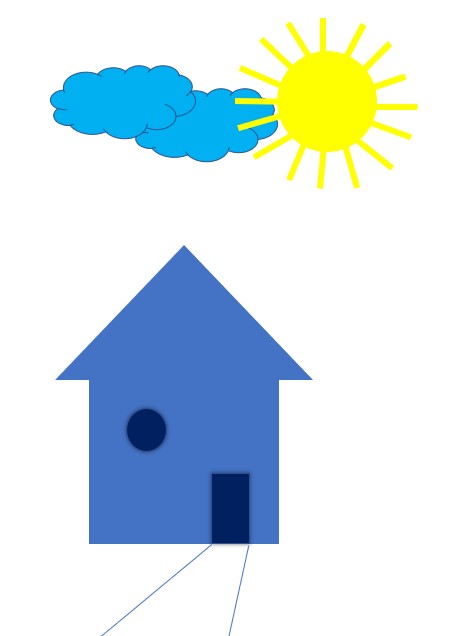Ein Haus mit Sonne und Wolken