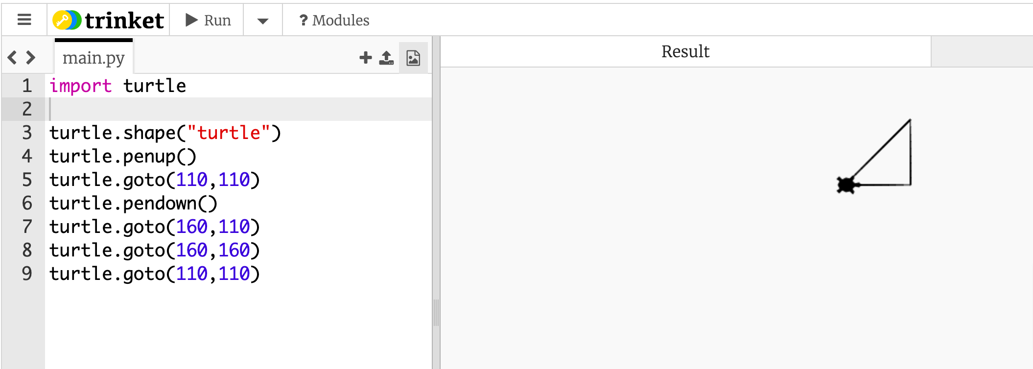 Pro mit Python: Aufgabe 3: Stift ab mit dem Befehl 